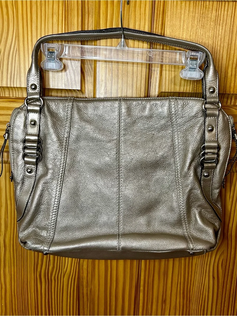 Tignanello Metallic Silver Leather Shoulder Bag